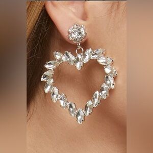 🆕 Trendy Cute Love Heart White Crystal Pendant Earrings🆕
